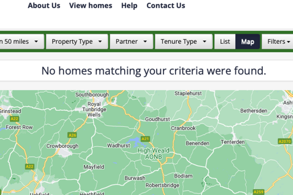 Extract of Rother Social Housing Search Web Page