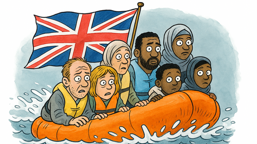 Cartoon of an overloaded rubber dingy